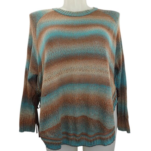 Telluride Blue Brown Striped Sweater Size L Boho Western Cozy Rustic Knit Top - Picture 1 of 7